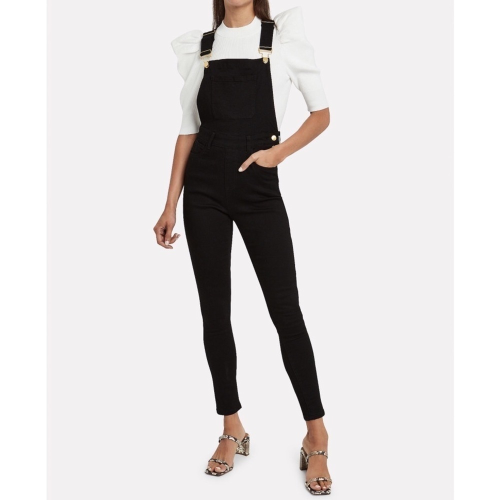 We Wore What Black Denim High Rise Skinny Overalls